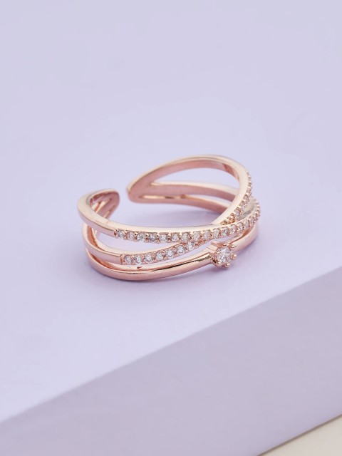 

Kushal's Fashion Jewellery Rose Gold-Plated White CZ-Studded Adjustable Finger Ring