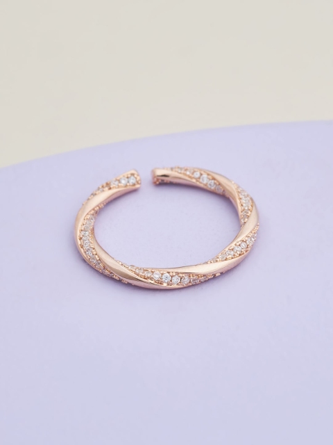 

Kushal's Fashion Jewellery Rose Gold-Plated White CZ-Studded Adjustable Finger Ring
