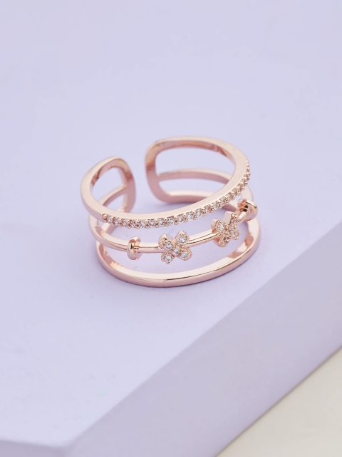 

Kushal's Fashion Jewellery Rose Gold-Plated White CZ-Studded Adjustable Finger Ring
