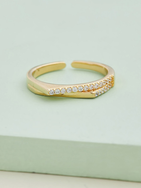 

Kushal's Fashion Jewellery Gold-Plated White CZ-Studded Adjustable Finger Ring