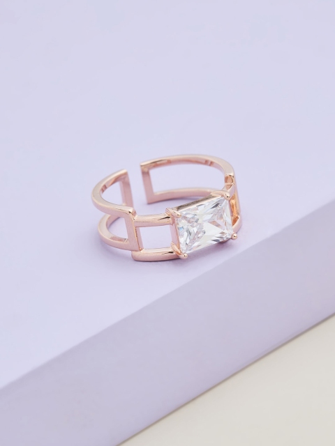 

Kushal's Fashion Jewellery Rose Gold-Plated & White CZ Stone Studded Finger Ring