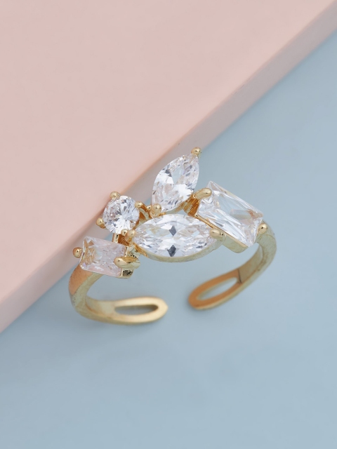 

Kushal's Fashion Jewellery Gold-Plated White CZ-Studded Adjustable Finger Ring