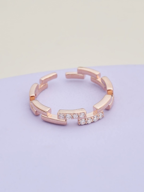 

Kushal's Fashion Jewellery Rose Gold-Plated White CZ-Studded Adjustable Finger Ring