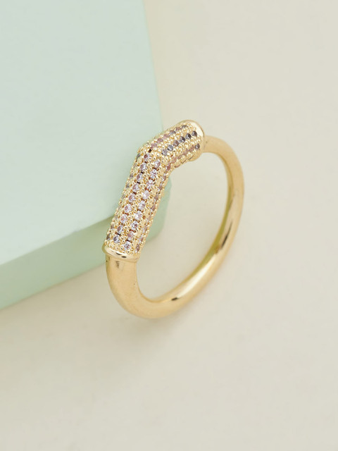 

Kushal's Fashion Jewellery Gold-Plated White CZ-Studded Adjustable Finger Ring