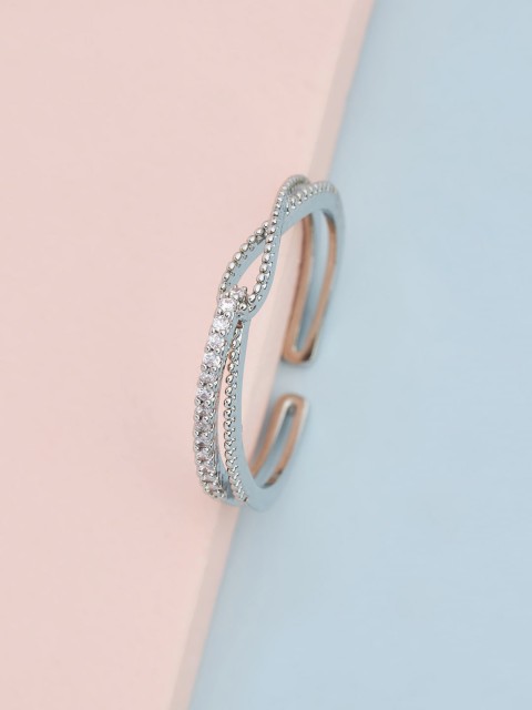 

Kushal's Fashion Jewellery Rhodium-Plated White CZ Studded Finger Ring