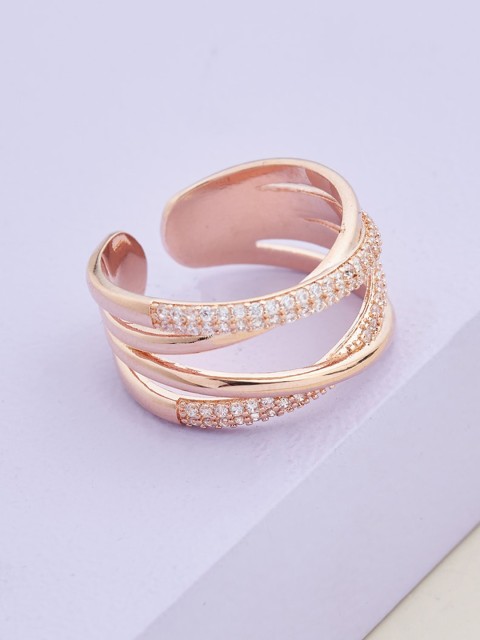 

Kushal's Fashion Jewellery Rose Gold-Plated & White CZ Stone Studded Finger Ring