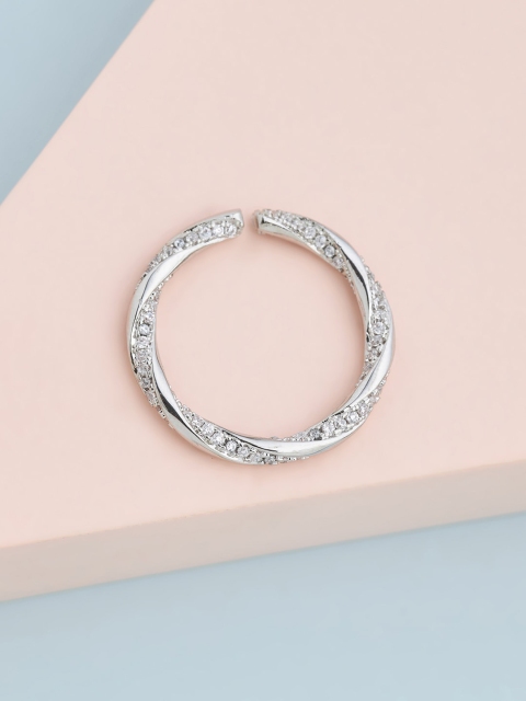 

Kushal's Fashion Jewellery Rhodium-Plated White CZ-Studded Adjustable Finger Ring