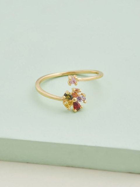 

Kushal's Fashion Jewellery Gold-Plated Red & Pink CZ-Studded Adjustable Finger Ring