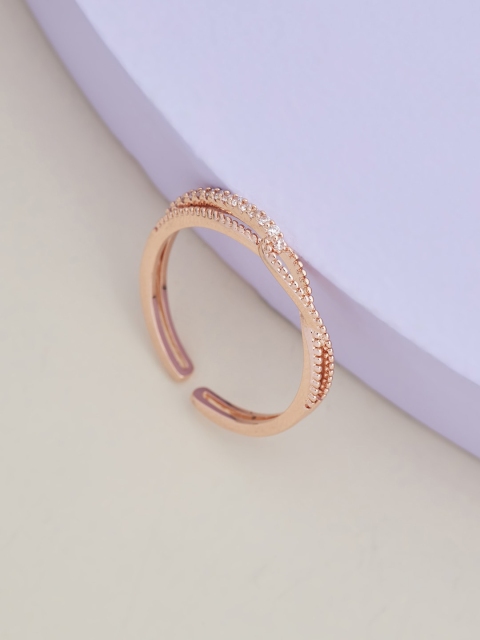

Kushal's Fashion Jewellery Rose Gold-Plated & White CZ Stone-Studded Finger Ring