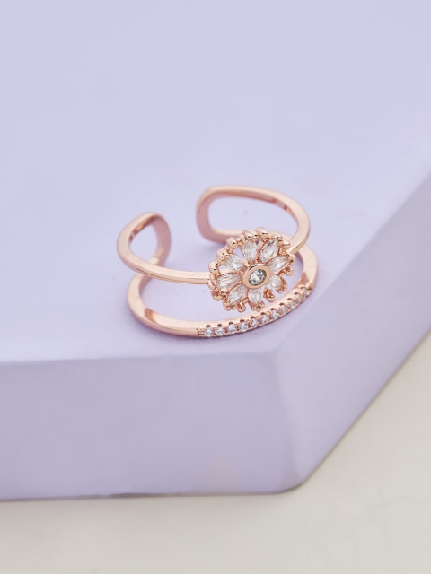 

Kushal's Fashion Jewellery Rose Gold-Plated White CZ-Studded Finger Ring