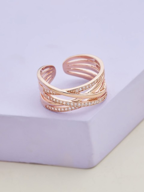 

Kushal's Fashion Jewellery Rose Gold-Plated & White CZ-Studded Finger Ring