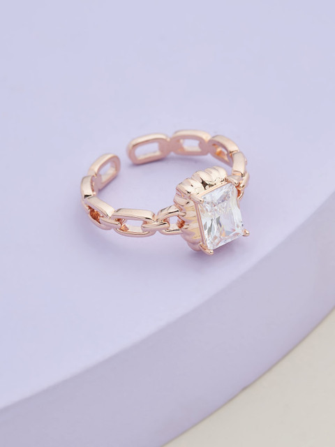 

Kushal's Fashion Jewellery Rose Gold-Plated White CZ-Studded Adjustable Finger Ring