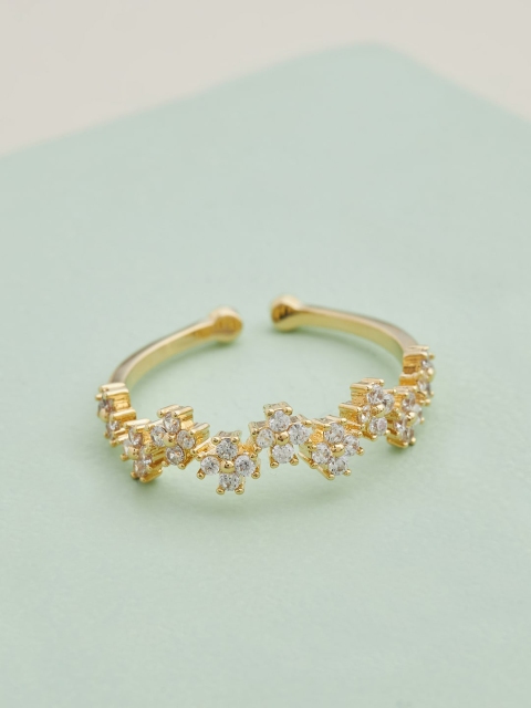 

Kushal's Fashion Jewellery Gold-Plated White CZ-Studded Adjustable Finger Ring