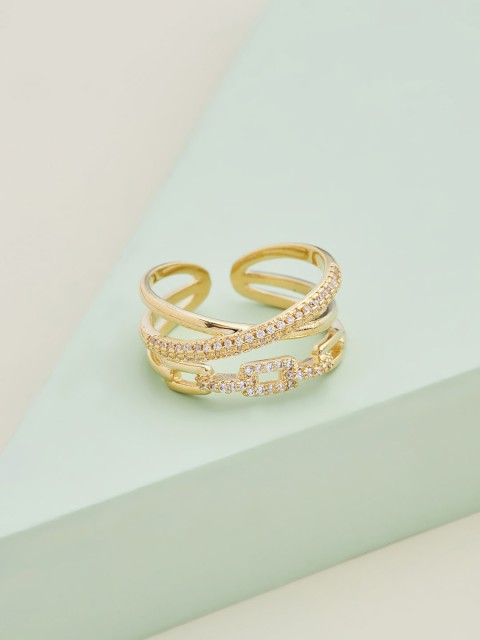 

Kushal's Fashion Jewellery Gold-Plated & White CZ Stone Studded Finger Ring