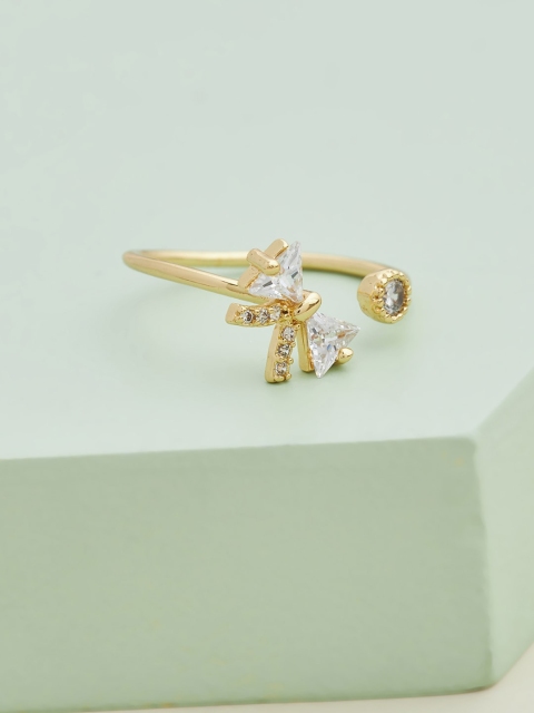 

Kushal's Fashion Jewellery Gold-Plated White CZ-Studded Adjustable Finger Ring