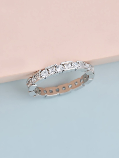 

Kushal's Fashion Jewellery Rhodium-plated White CZ-studded Finger Ring, Silver