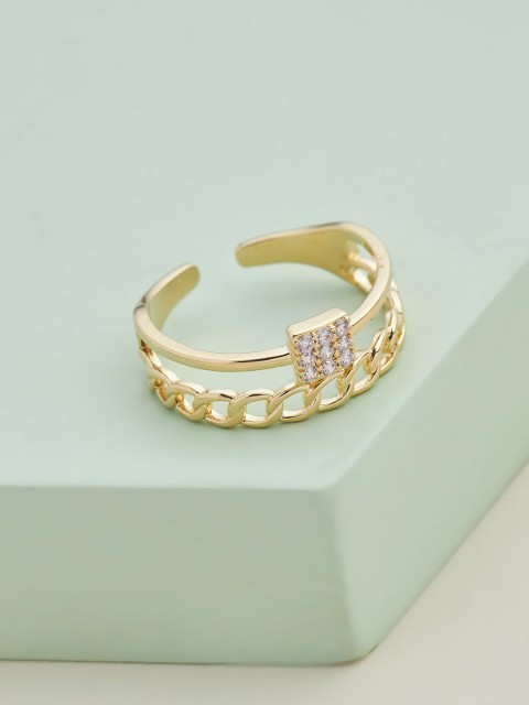 

Kushal's Fashion Jewellery Gold-Plated White Stone-Studded Adjustable Finger Ring