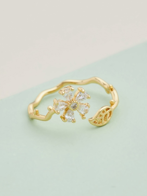 

Kushal's Fashion Jewellery Gold-Plated White CZ-Studded Adjustable Finger Ring