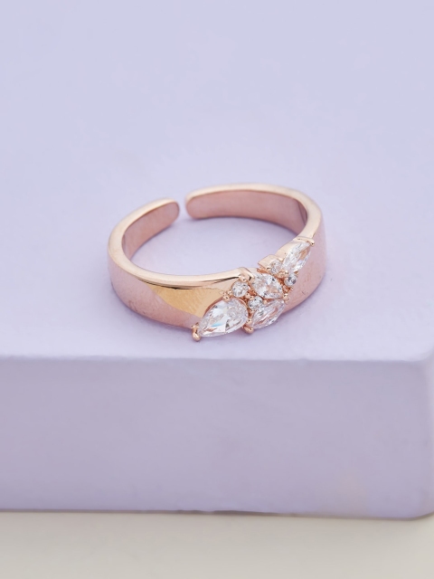 

Kushal's Fashion Jewellery Rose Gold-Plated White CZ-Studded Finger Ring