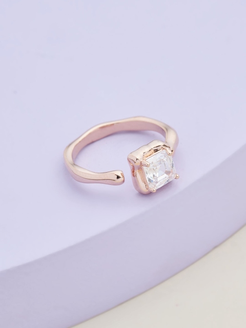 

Kushal's Fashion Jewellery Rose Gold-Plated White CZ-Studded Adjustable Finger Ring