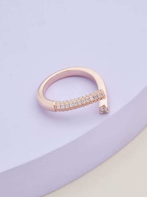 

Kushal's Fashion Jewellery Rose Gold-Plated & White CZ Stone Studded Finger Ring