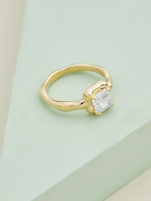 

Kushal's Fashion Jewellery Gold-Plated & White CZ Stone-Studded Finger Ring