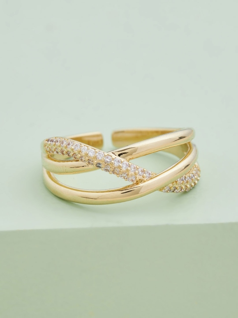 

Kushal's Fashion Jewellery Rose Gold-Plated White CZ-Studded Adjustable Finger Ring