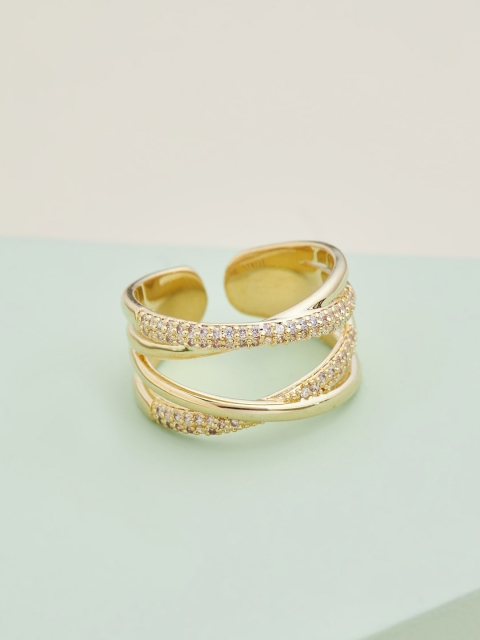 

Kushal's Fashion Jewellery Gold-Plated White CZ-Studded Adjustable Finger Ring