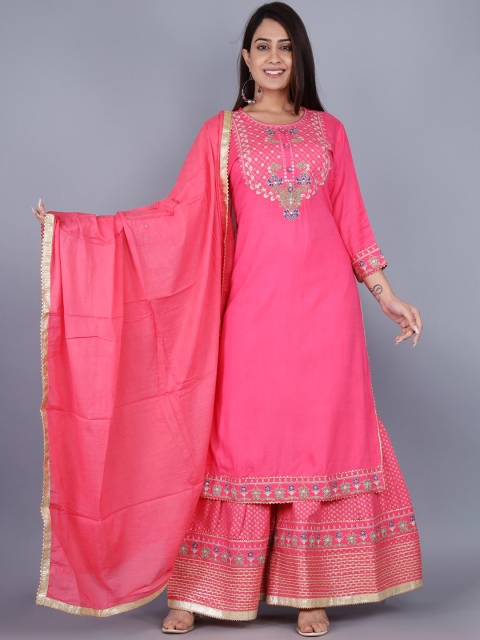 

YAVI Women Pink Embroidered Kurta with Palazzos & With Dupatta