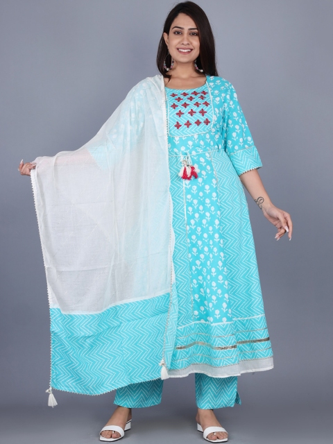 

YAVI Women Blue Ethnic Motifs Embroidered Empire Kurta with Palazzos & With Dupatta