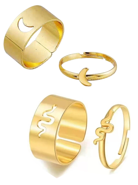

Vembley Women Set of 4 Gold-Toned Half Moon and Snake Couple Rings