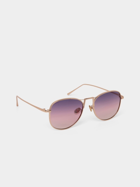 

20Dresses Women Purple Lens & Gold-Toned Full Rim Aviator Sunglasses