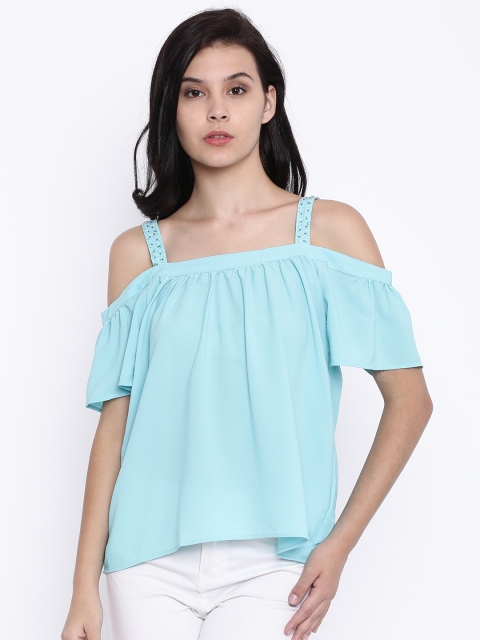 

Deal Jeans Women Blue Solid Cold-Shoulder Top