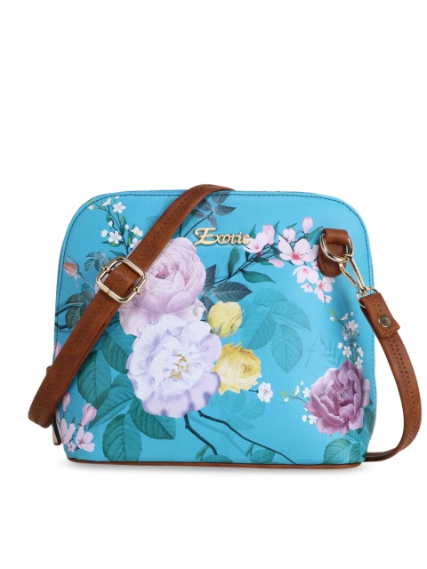 

Exotic Blue & Lavender Floral Printed PU Structured Sling Bag