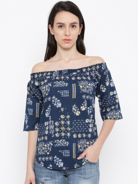 

Deal Jeans Women Blue Printed Bardot Top