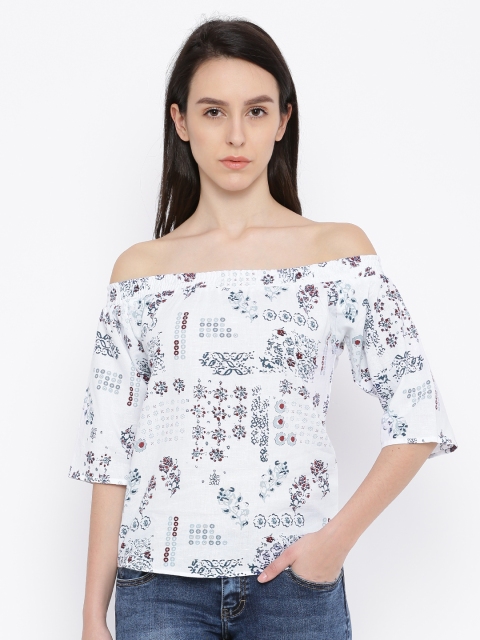 

Deal Jeans White Floral Print Bardot Top