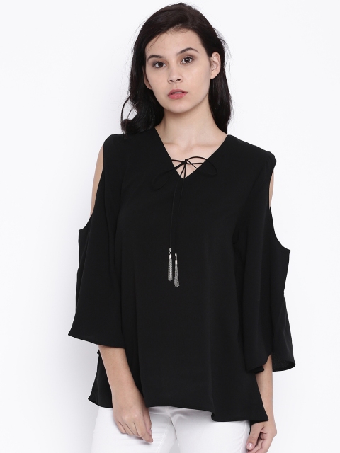 

Deal Jeans Women Black Solid Cold-Shoulder Top