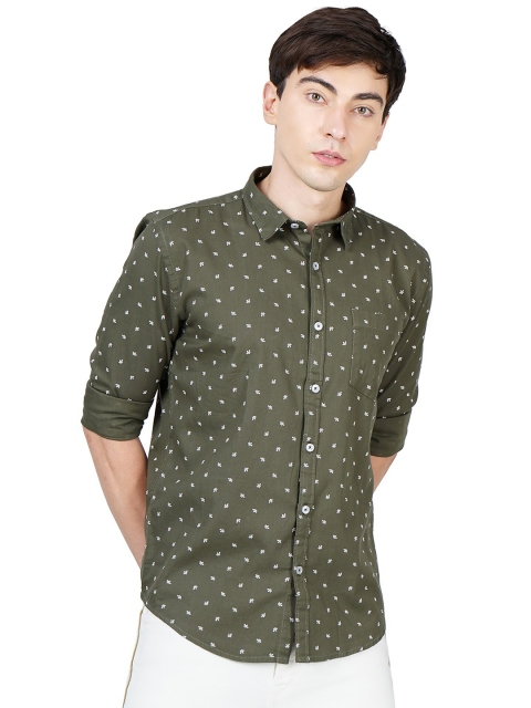 

SORATIA Men Olive Green Slim Fit Printed Cotton Casual Shirt