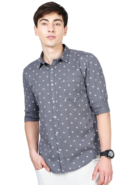 

SORATIA Men Charcoal Grey & White Slim Fit Printed Cotton Casual Shirt