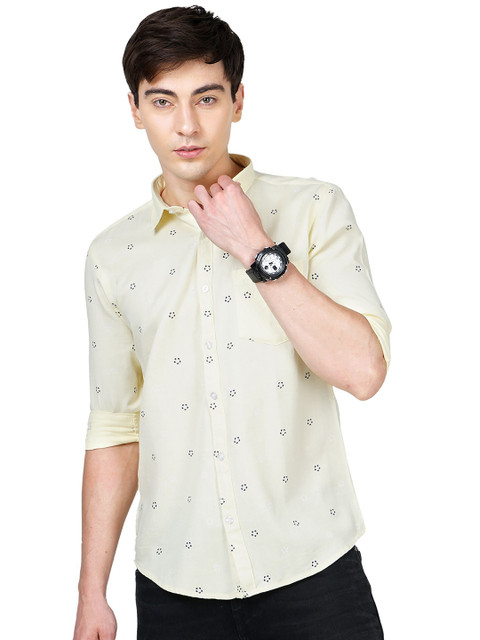 

SORATIA Men Yellow Slim Fit Printed Cotton Casual Shirt