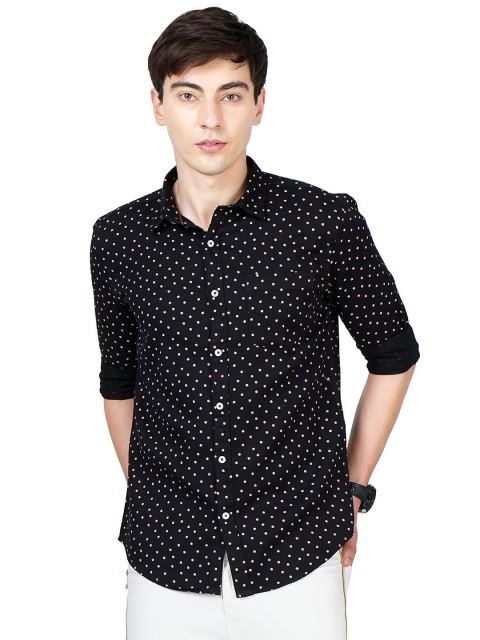 

SORATIA Men Black & Pink Slim Fit Printed Cotton Casual Shirt
