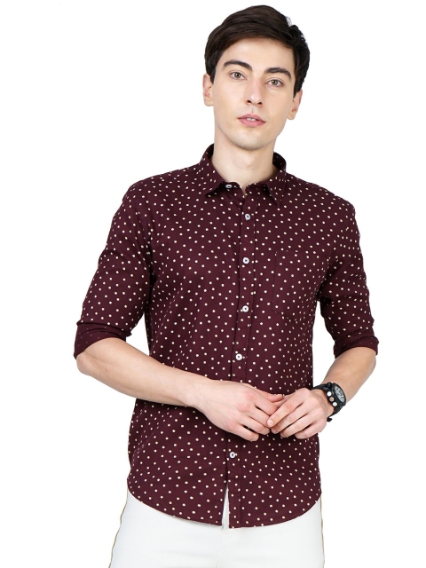 

SORATIA Men Maroon Slim Fit Polka Dots Printed Cotton Casual Shirt