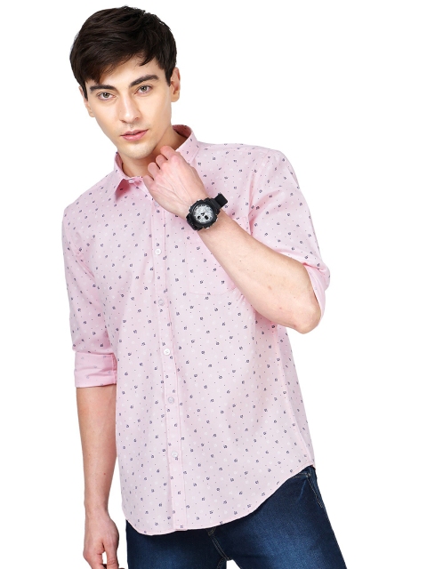 

SORATIA Men Pink Slim Fit Printed Cotton Casual Shirt