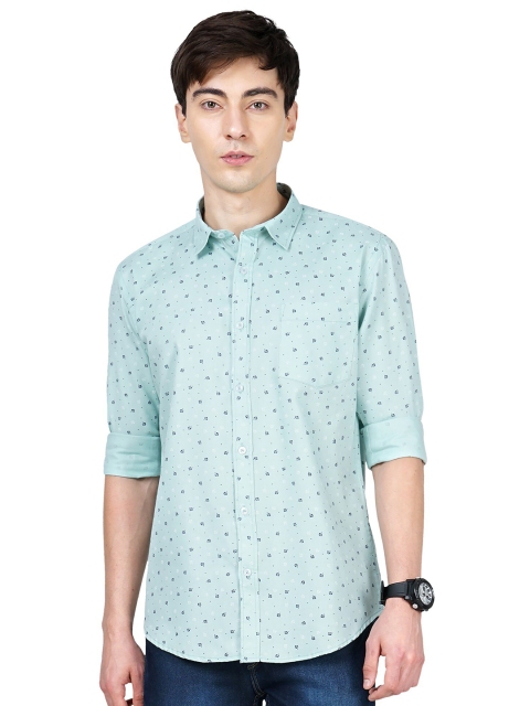 

SORATIA Men Green & Blue Slim Fit Printed Cotton Casual Shirt