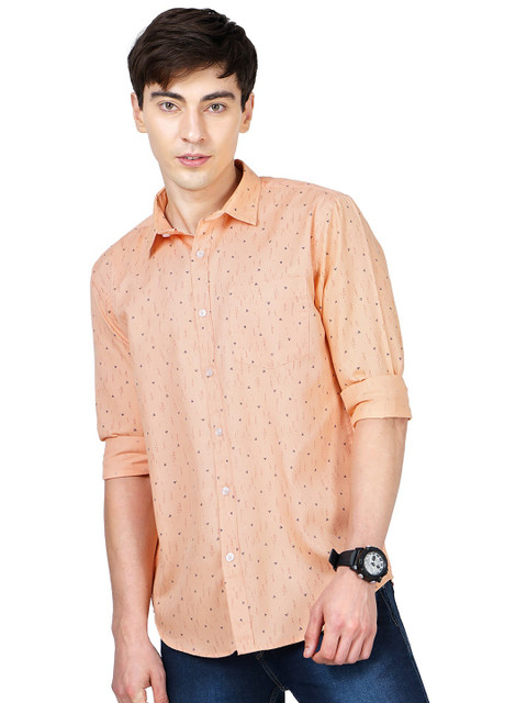 

SORATIA Men Orange Slim Fit Printed Cotton Casual Shirt