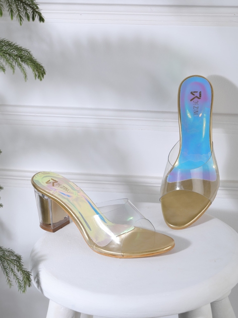 

R DEZINO Gold-Toned & Transparent Block Sandals