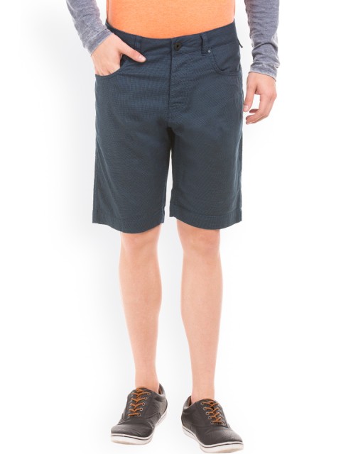 

Breakbounce Men Navy Slim Fit Checked Chino Shorts, Navy blue