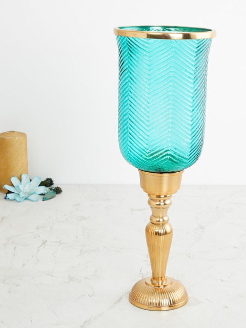 

Home Centre Blue & Gold-Toned Textured Glass Candle Holder