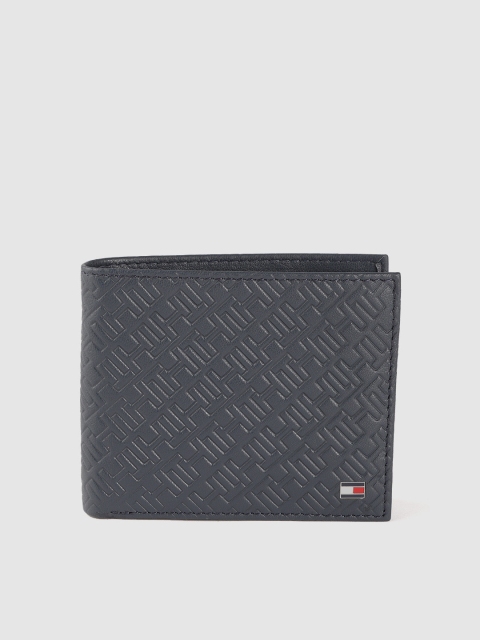 

Tommy Hilfiger Men Blue Brand Logo Textured Leather Two Fold Wallet