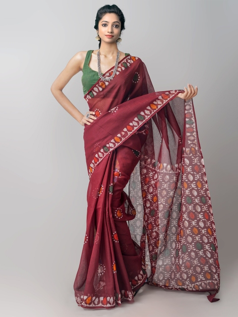 

Unnati Silks Maroon & White Batik Pure Cotton Kota Saree